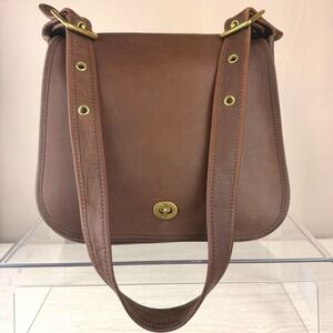 Vintage COACH Stewardess 9525 New York City Mocha Brown Leather Purse Tag 80s